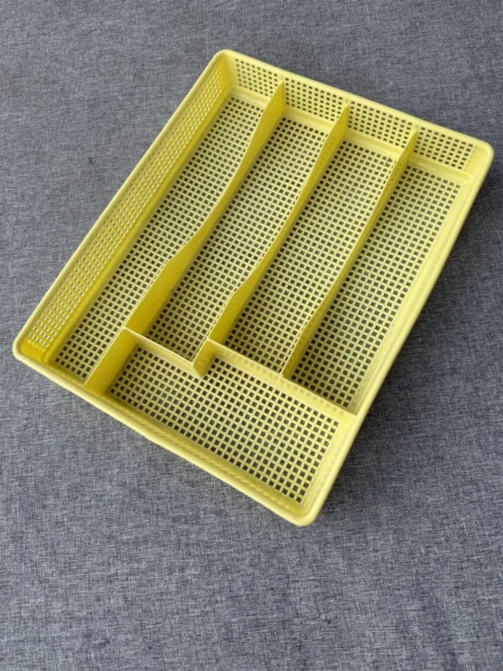 Vintage Yellow Plastic Mesh Silverware Tray Flatware Utensil Holder Mcm